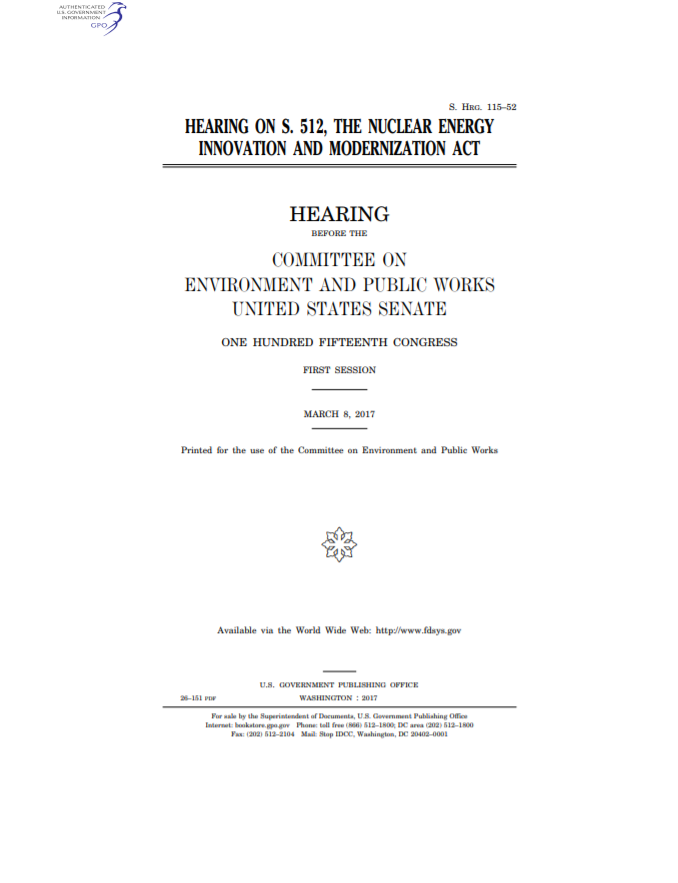Dr Ashley Finan Testimony on the Nuclear Energy Innovation and Modernization Act